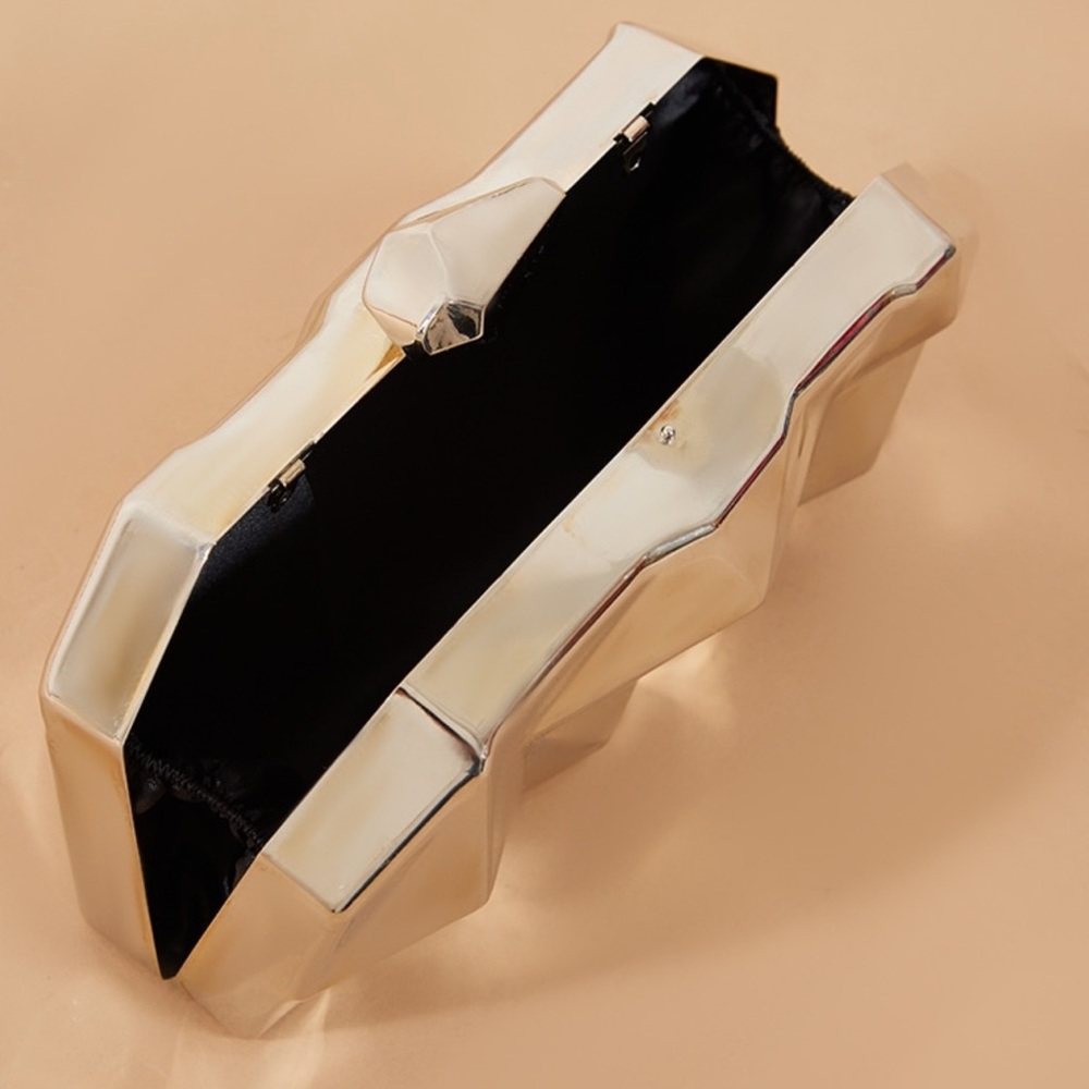 Silver Geometric Box Clutch